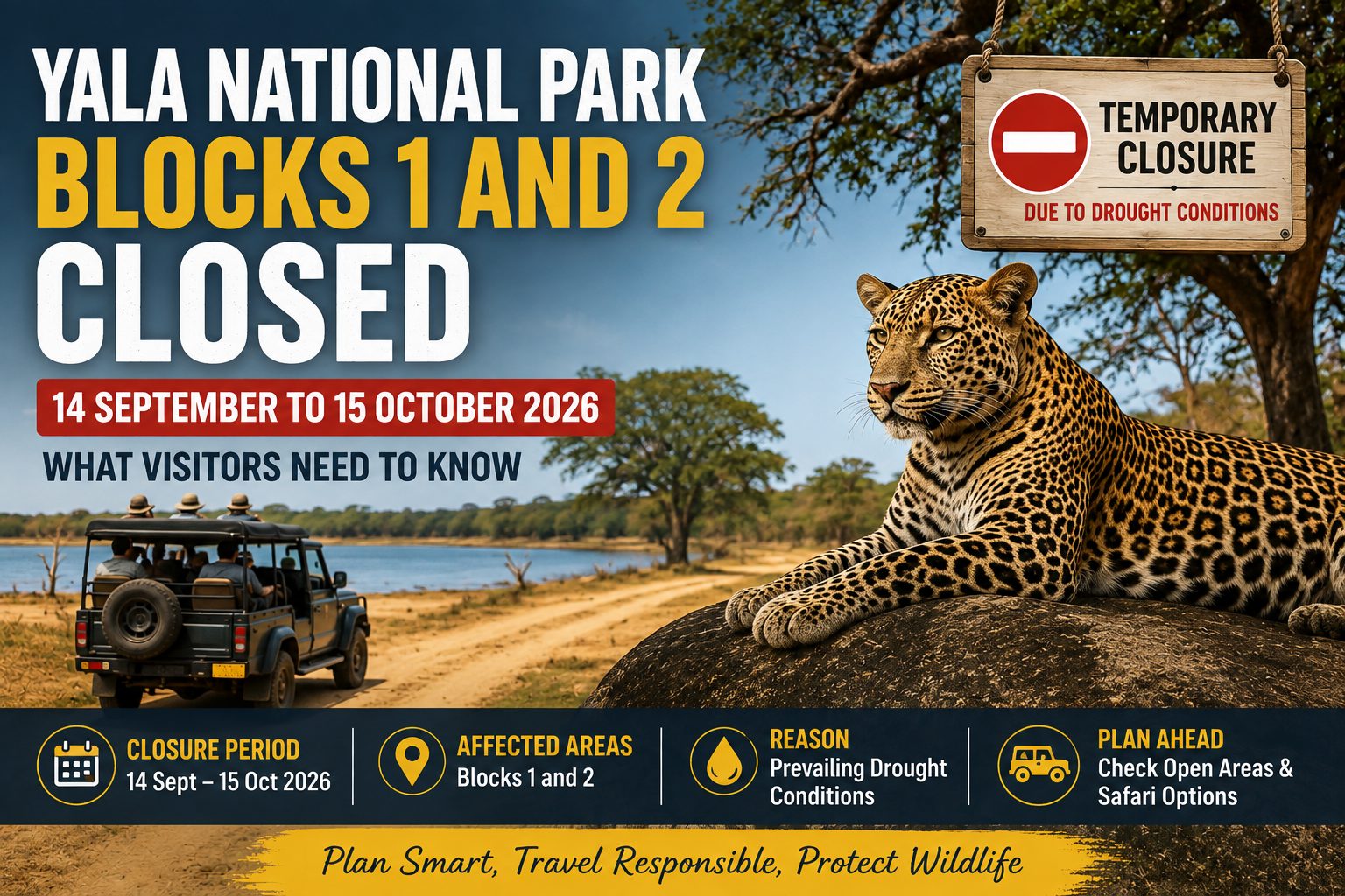 Yala National Park Blocks 1 and 2 Closed from 14 September to 15 October 2026 – What Visitors Need to Know